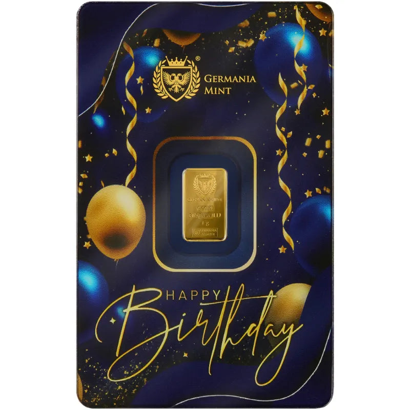 2026 1g Gold Happy Birthday Minted Bar -Germania Mint