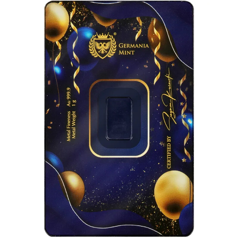 2026 1g Gold Happy Birthday Minted Bar -Germania Mint