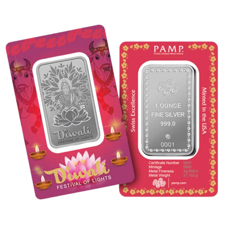 1 oz Diwali Lakshmi & Sacred Cow Silver Proof-like Bar- PAMP Suisse