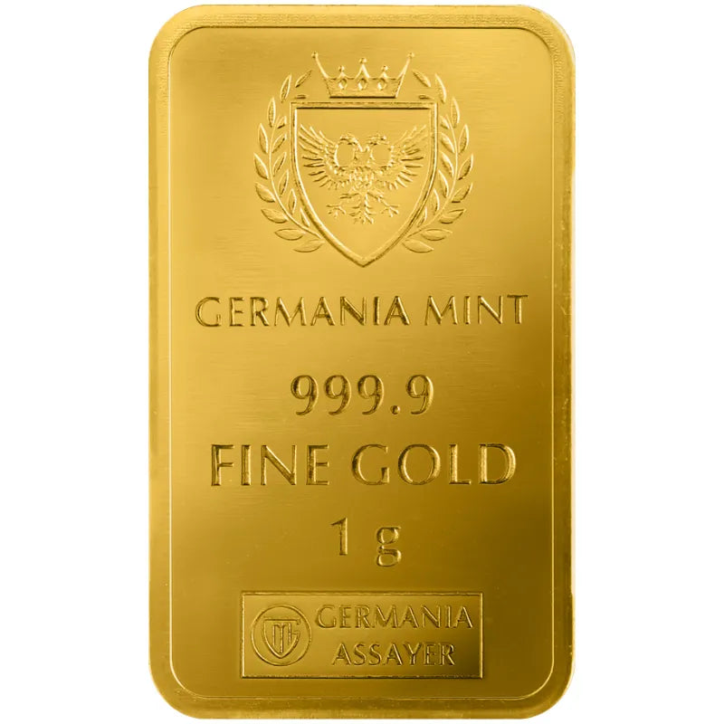 1g Gold Minted Bar Best wishes -Germania Mint