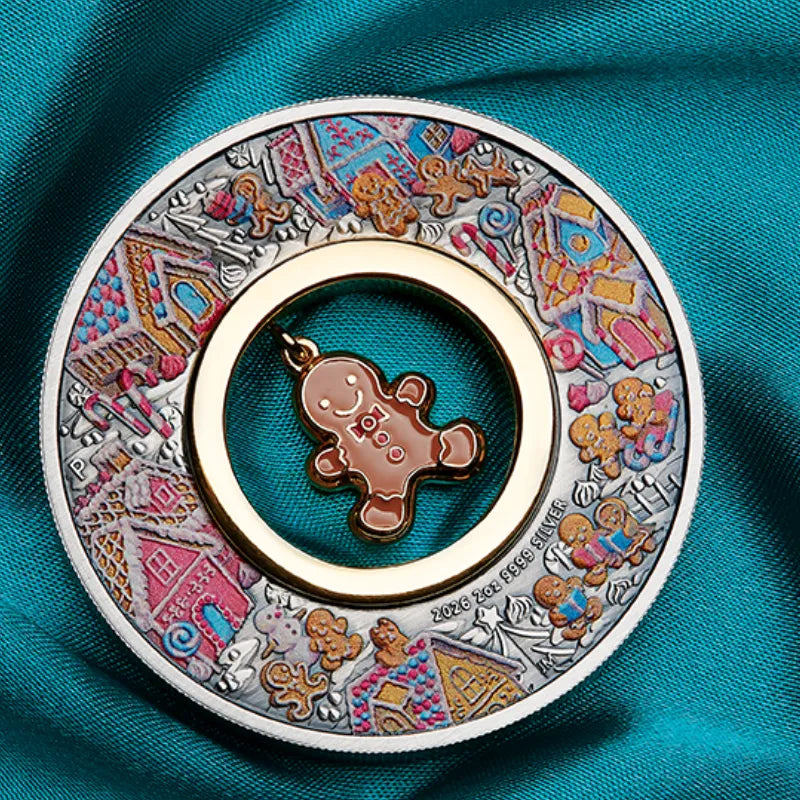 2026 2oz Silver GINGERBREAD CHRISTMAS Antiqued Coloured Coin - The Perth Mint