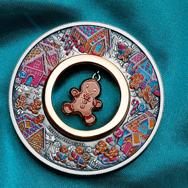 2026 2oz Silver GINGERBREAD CHRISTMAS Antiqued Coloured Coin - The Perth Mint