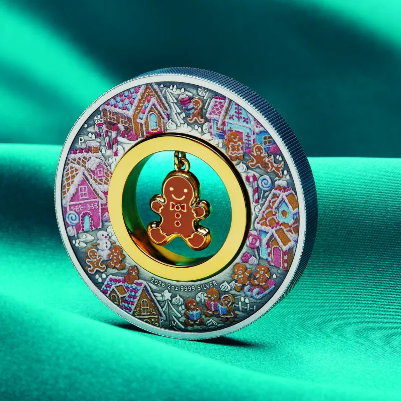 2026 2oz Silver GINGERBREAD CHRISTMAS Antiqued Coloured Coin - The Perth Mint