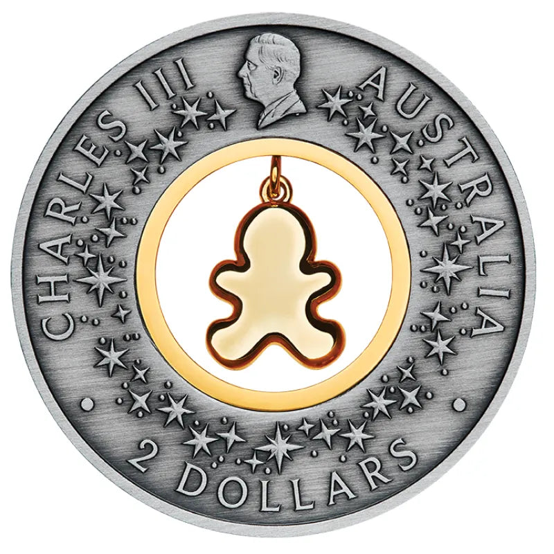 2026 2oz Silver GINGERBREAD CHRISTMAS Antiqued Coloured Coin - The Perth Mint