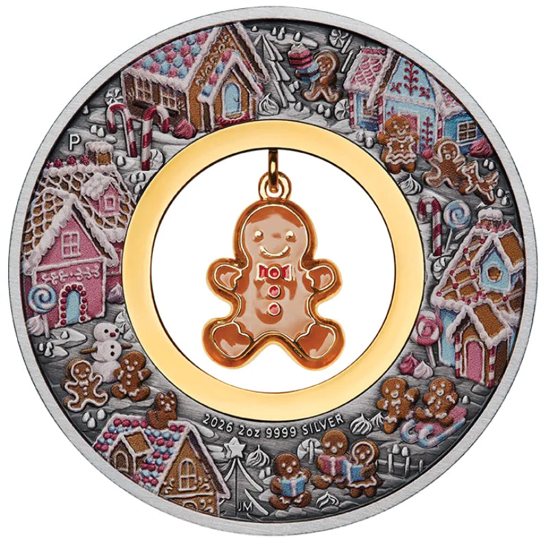 2026 2oz Silver GINGERBREAD CHRISTMAS Antiqued Coloured Coin - The Perth Mint