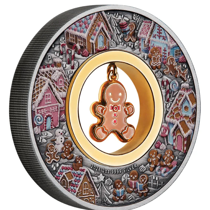 2026 2oz Silver GINGERBREAD CHRISTMAS Antiqued Coloured Coin - The Perth Mint