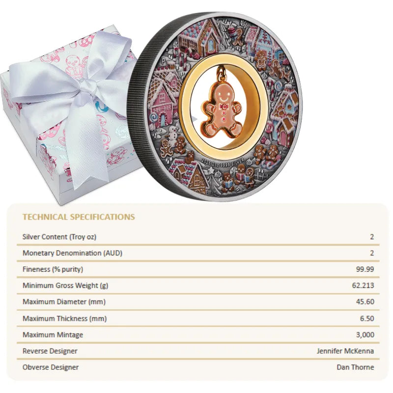 2026 2oz Silver GINGERBREAD CHRISTMAS Antiqued Coloured Coin - The Perth Mint