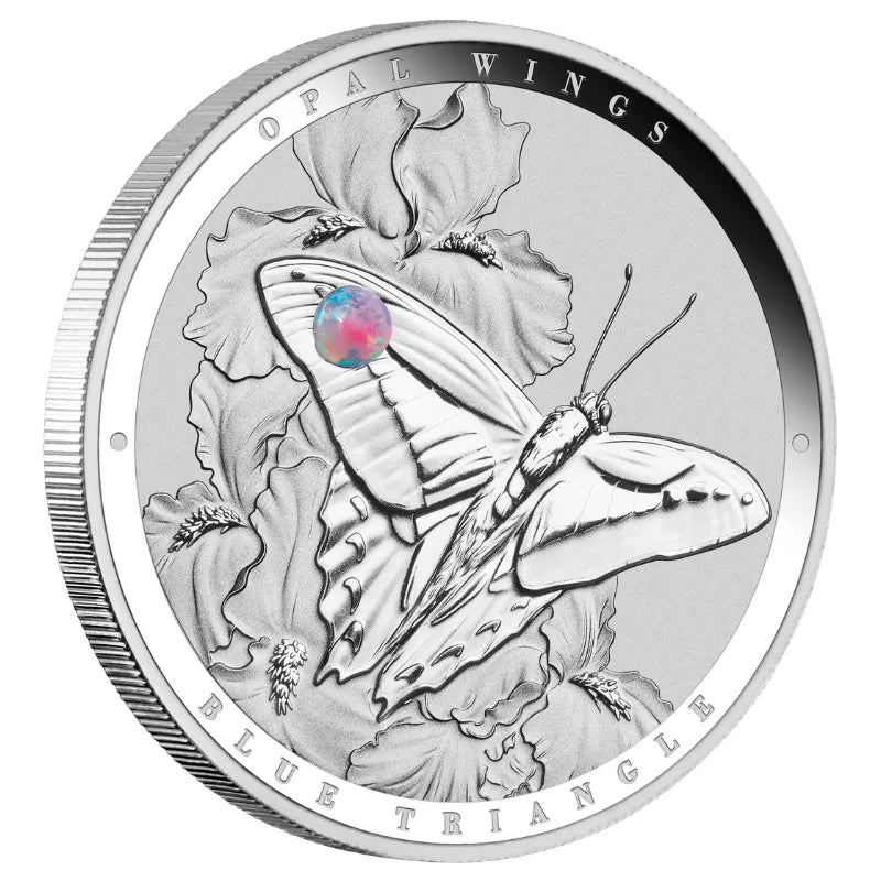 2027 1oz Silver Australian Opal Wings Blue Triangle with Opal Insert Proof Coin - The Coin Company