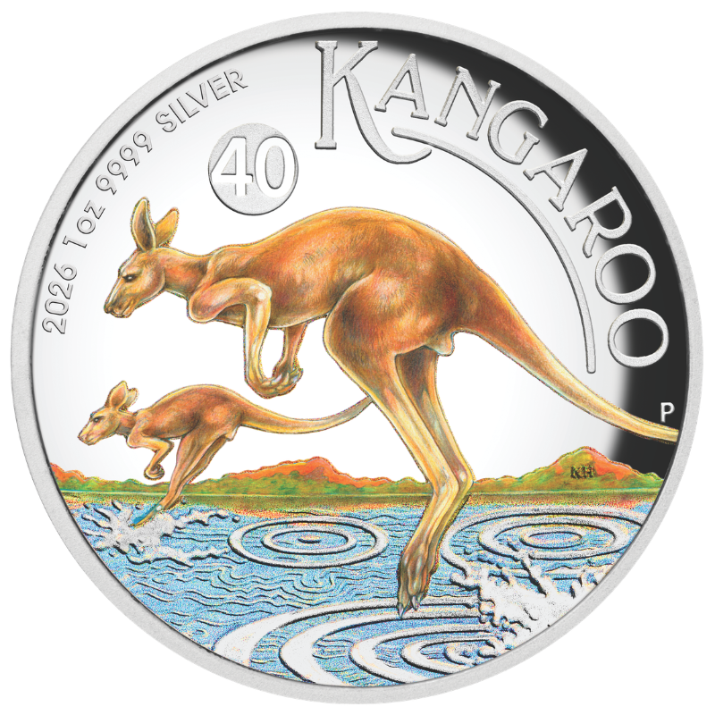 2026 1oz AUSTRALIAN KANGAROO Silver Proof High Relief Coloured Coin-THE PERTH MINT