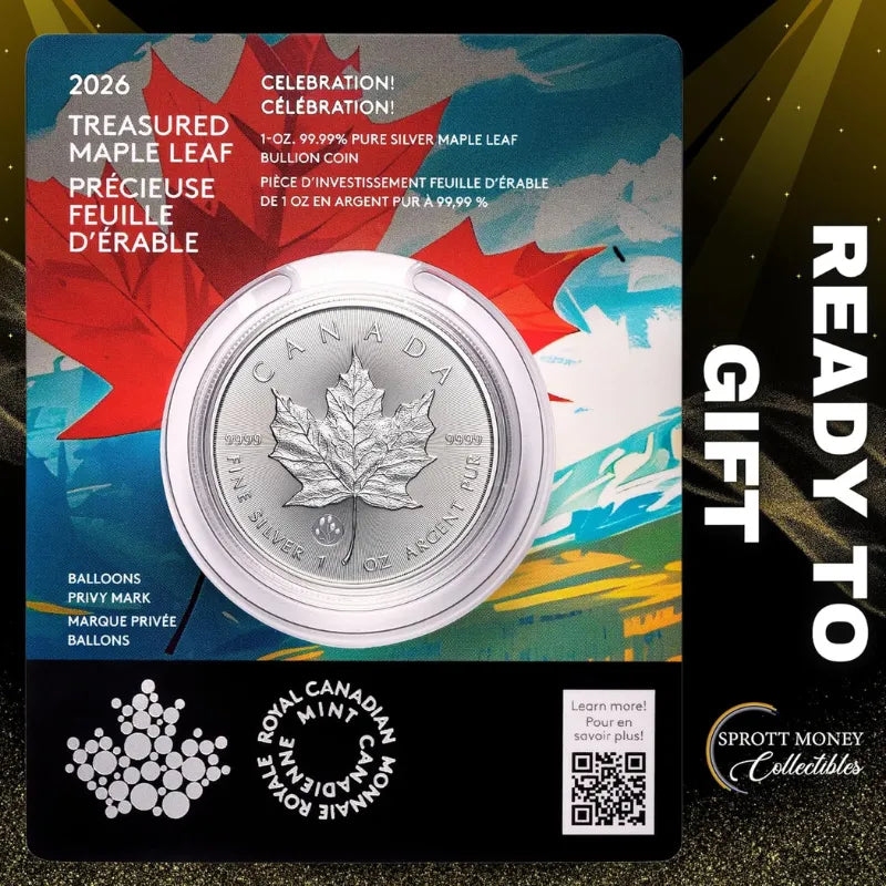 2026 1oz Maple Leaf Coin-Treasured Silver Maple Leaf: Celebration Privy Mark Silver Premium Bullion Coin- Royal Canadian Mint