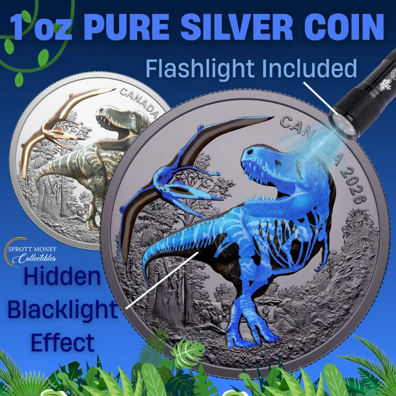 2026 1 oz. T. REX Silver Proof Coin with Flashlight- Royal Canadian Mint