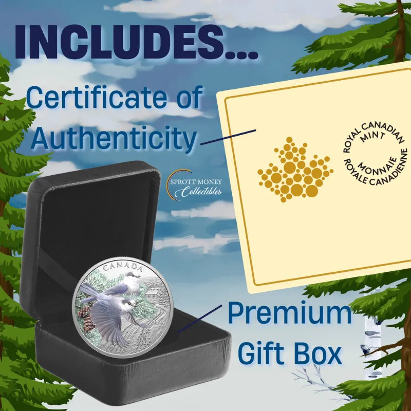 2026 1 oz. COLOURFUL BIRDS: CANADA JAYS Silver Proof Coin- Royal Canadian Mint