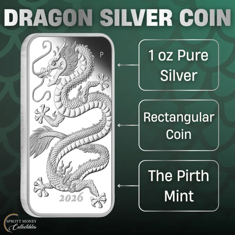 2026 1 oz. DRAGON Silver Proof Rectangular Coin- The Perth Mint