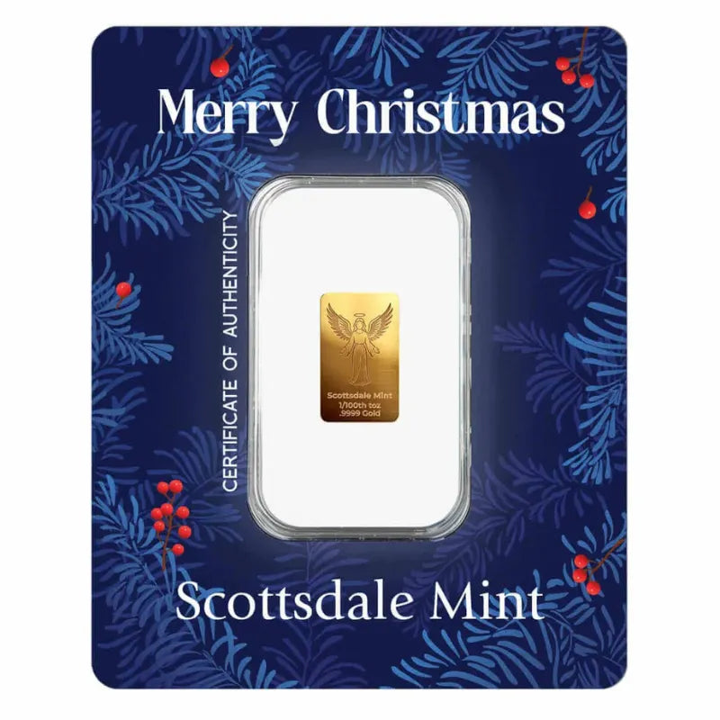 2026 1/100th oz Christmas Angel Gold Bar in Certi-Lock-Scottsdale Mint