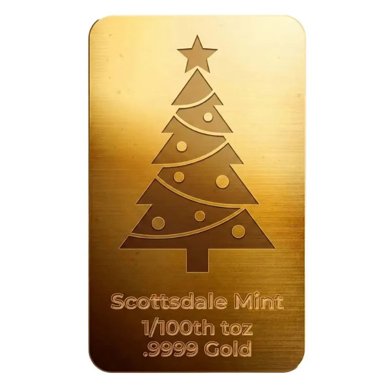 2026 1/100th oz Christmas Tree Gold Bar in Certi-Lock-Scottsdale Mint