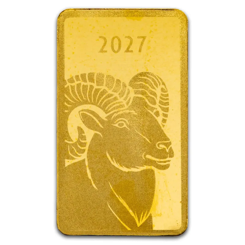 1g Gold Lunar Year of the Goat Proof-like Bar -MKS PAMP