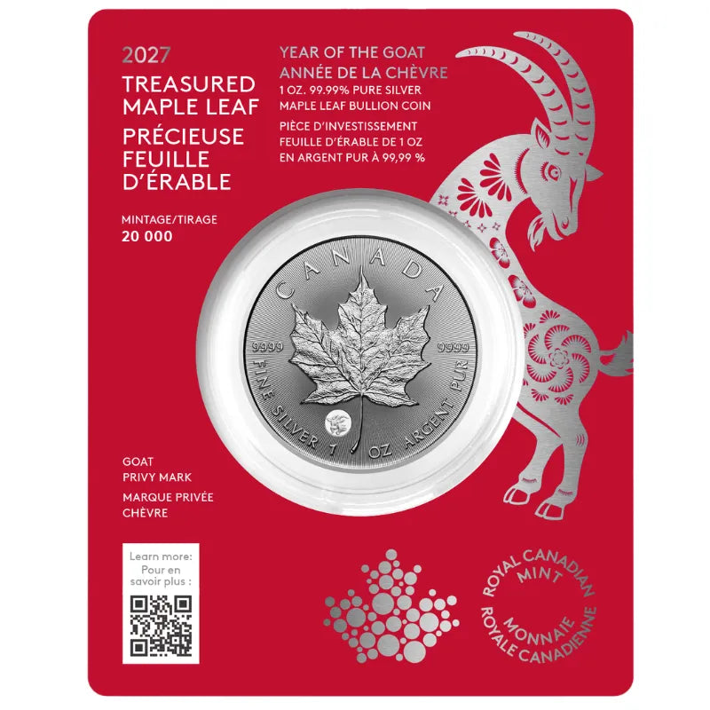 2027 1oz Pure Silver Treasured Maple Leaf: Goat Privy Mark - Royal Canadian Mint