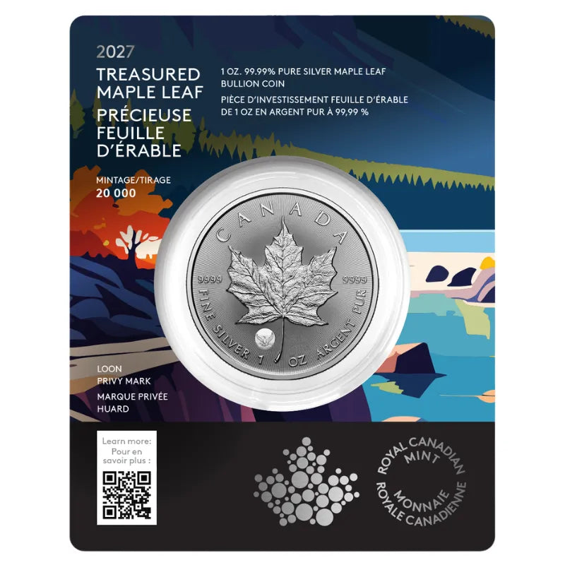 2027 1oz Pure Silver Treasured Maple Leaf: Loon Privy Mark - Royal Canadian Mint