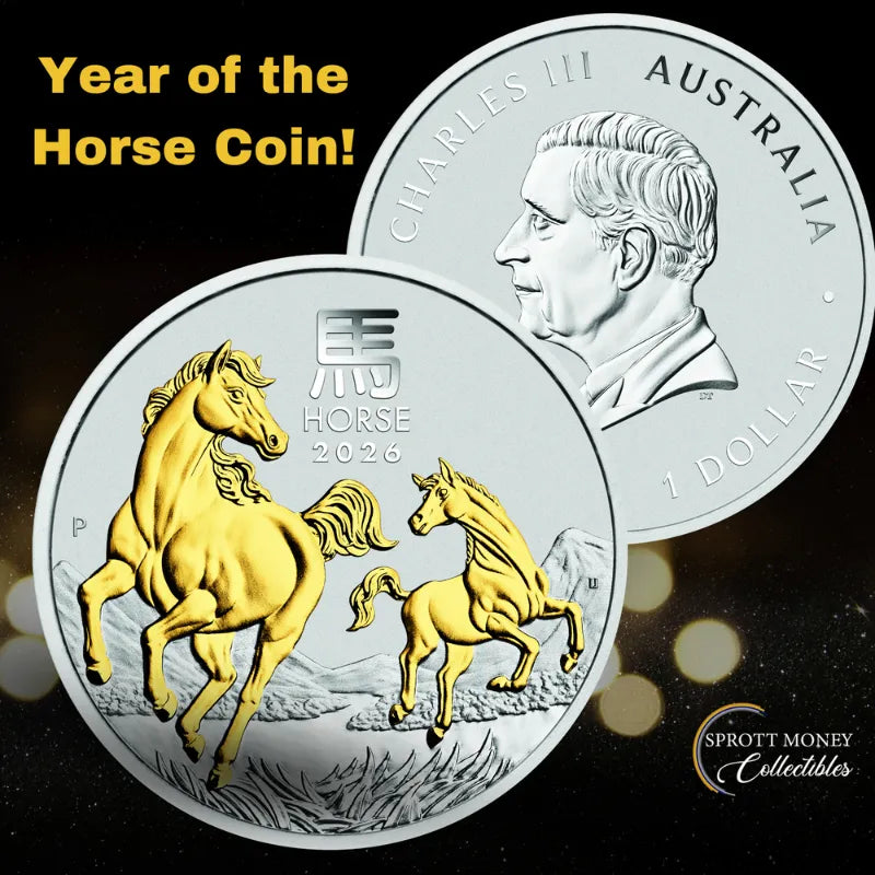 Australian Lunar Series III 2026 Year of the Horse  1 oz Silver Gilded Coin The Perth Mint Sprott Money