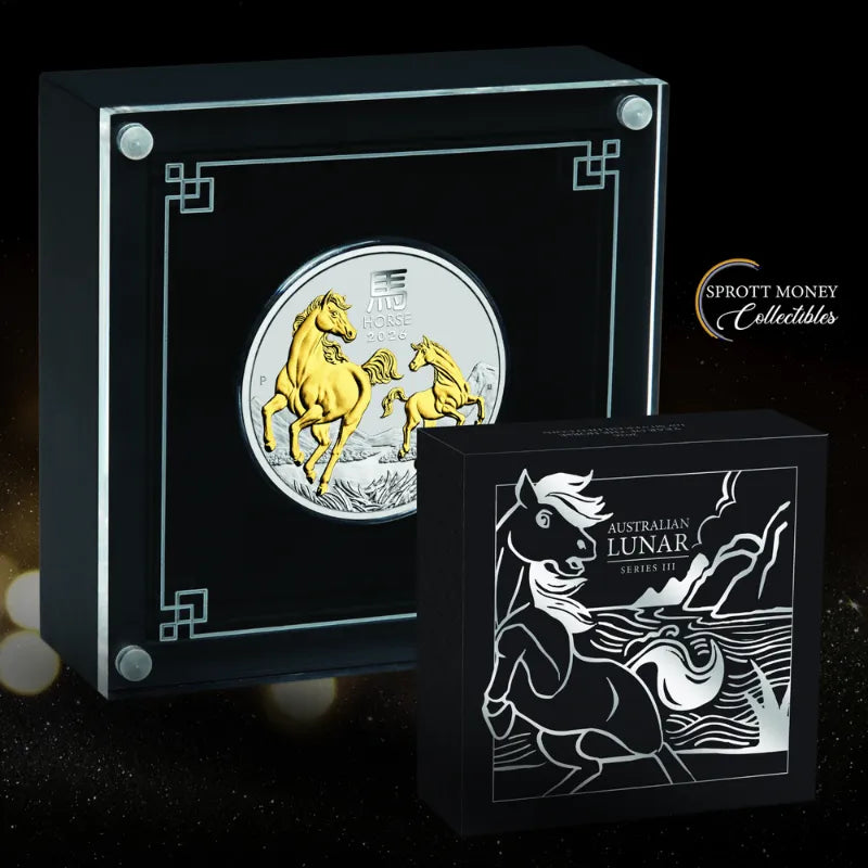 Australian Lunar Series III 2026 Year of the Horse  1 oz Silver Gilded Coin The Perth Mint Sprott Money