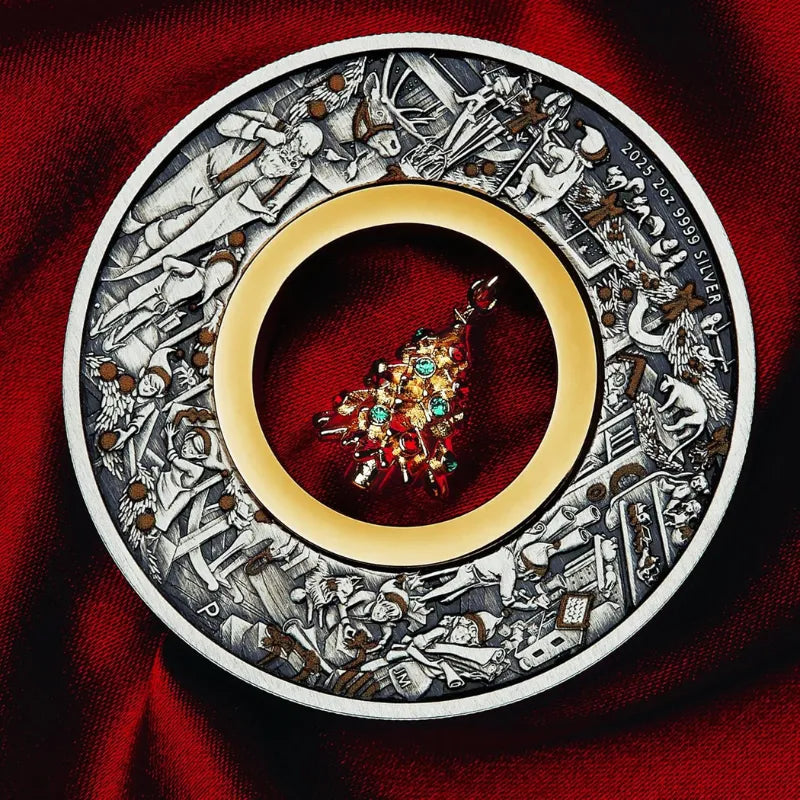 2025 2oz Santa’s Workshop Antiqued Coloured coin - The Perth Mint