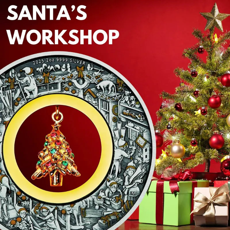 2025 2oz Santa’s Workshop Antiqued Coloured coin - The Perth Mint
