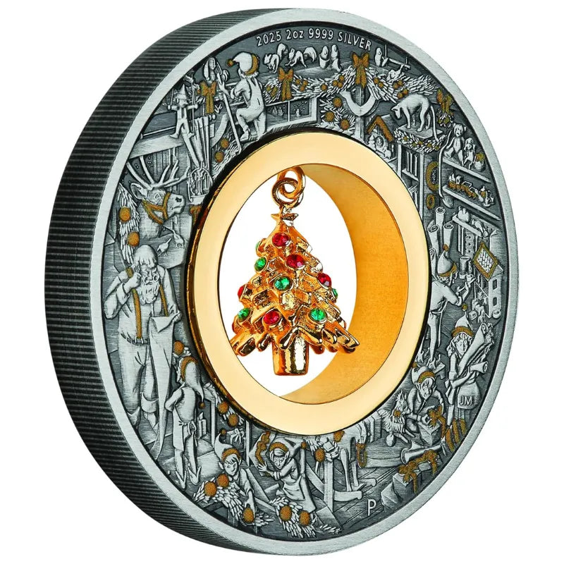 2025 2oz Santa’s Workshop Antiqued Coloured coin - The Perth Mint