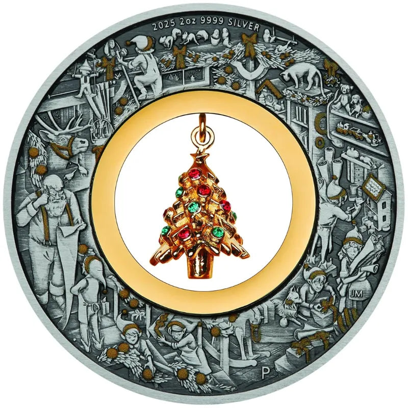 2025 2oz Santa’s Workshop Antiqued Coloured coin - The Perth Mint