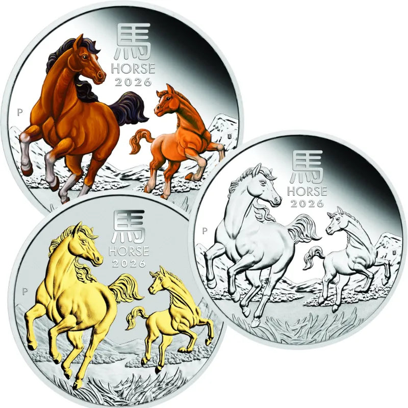 Australian Lunar Series III 2026 Year of The Horse 1oz Pure Silver Trio Set -The Perth Mint 