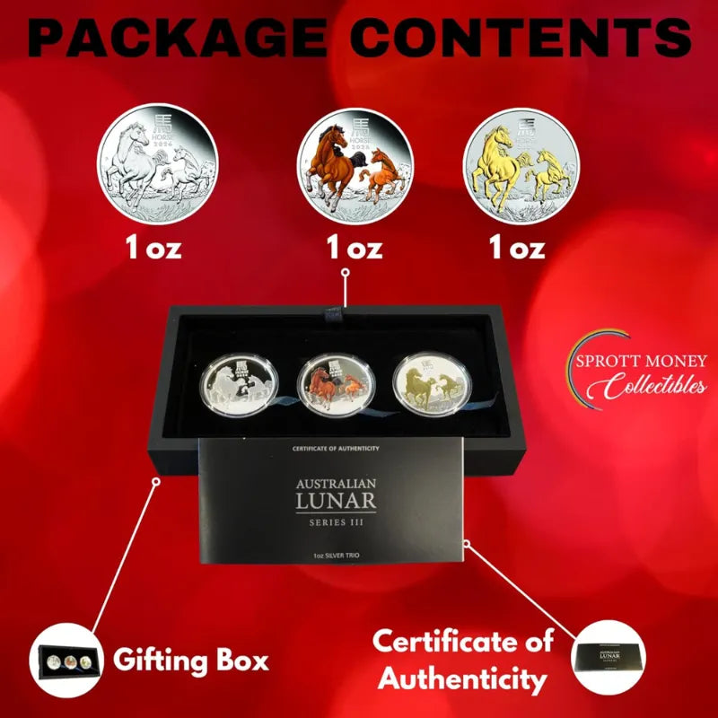 Australian Lunar Series III 2026 Year of The Horse 1oz Pure Silver Trio Set -The Perth Mint 