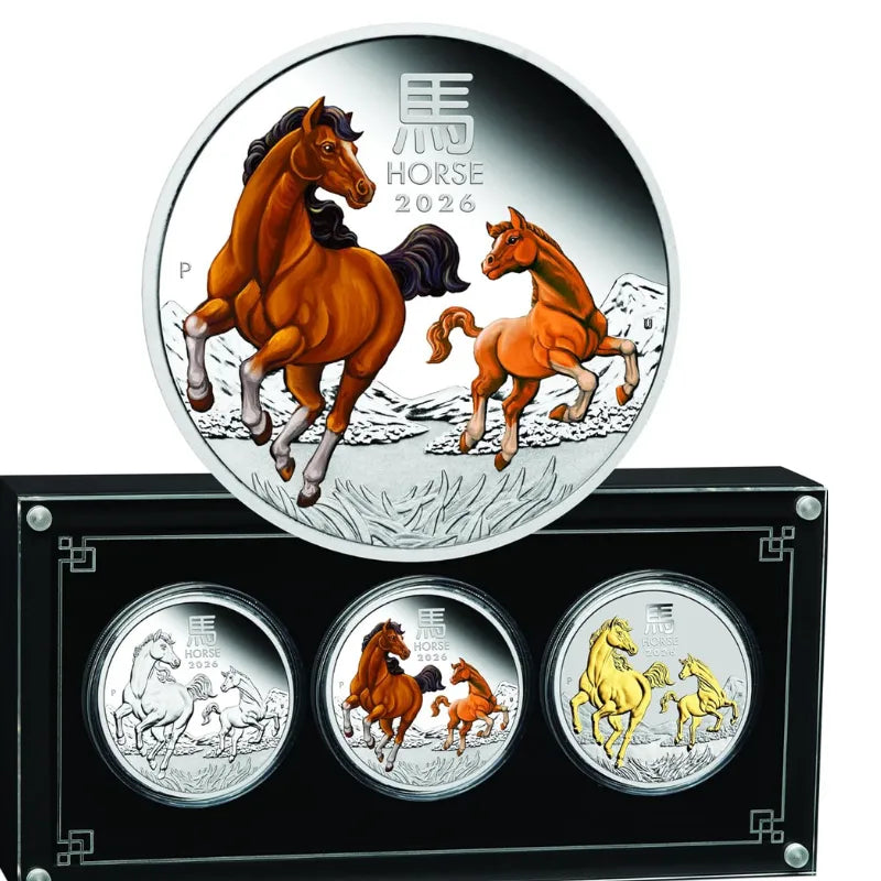 Australian Lunar Series III 2026 Year of The Horse 1oz Pure Silver Trio Set -The Perth Mint 