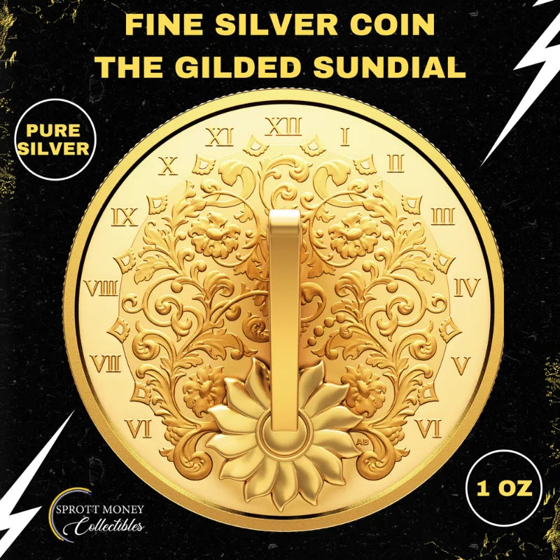 22025 1oz Fine Silver Coin The Gilded Sundial Gold-Plated Brass Gnomon- Royal Canadian Mint 