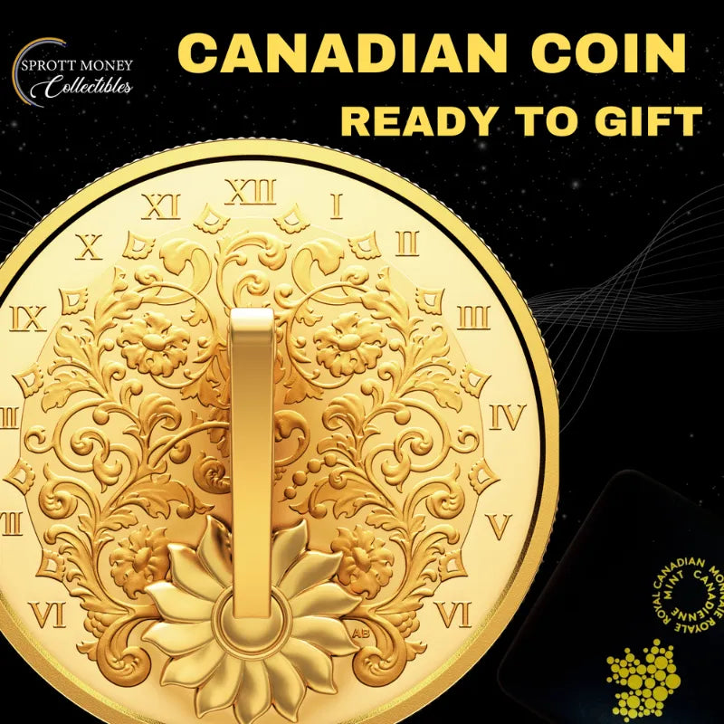 22025 1oz Fine Silver Coin The Gilded Sundial Gold-Plated Brass Gnomon- Royal Canadian Mint 