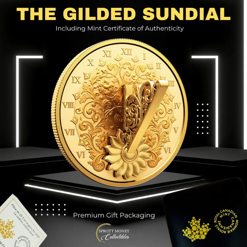 22025 1oz Fine Silver Coin The Gilded Sundial Gold-Plated Brass Gnomon- Royal Canadian Mint 