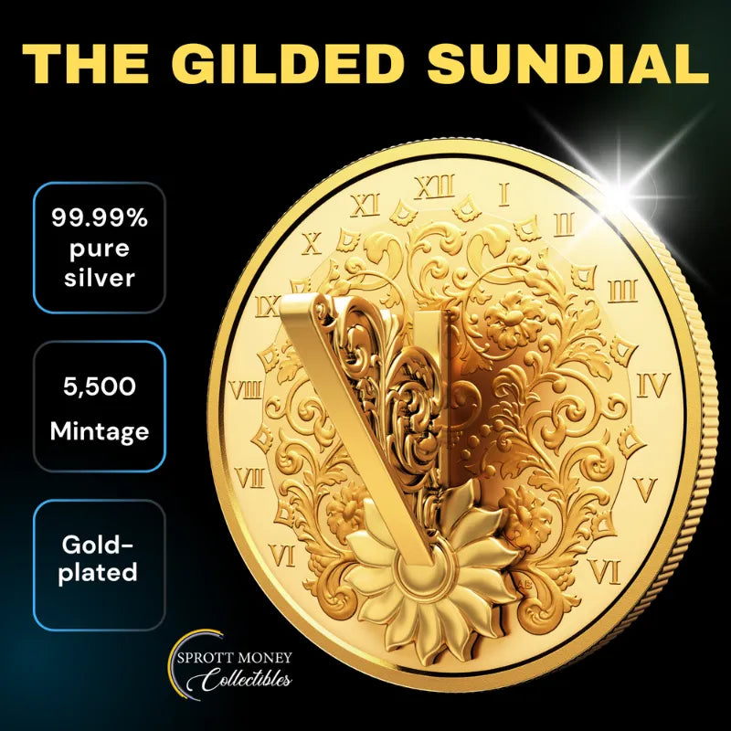 22025 1oz Fine Silver Coin The Gilded Sundial Gold-Plated Brass Gnomon- Royal Canadian Mint 