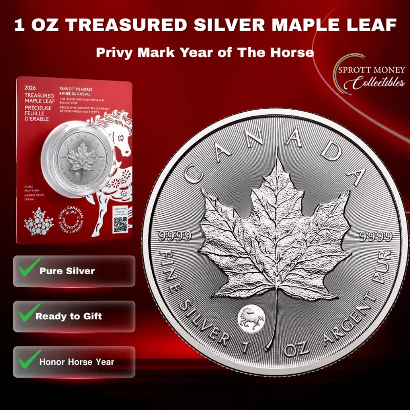 2026 1oz Pure Silver Coin-Treasured Silver Maple Leaf: Privy Mark Year of The Horse