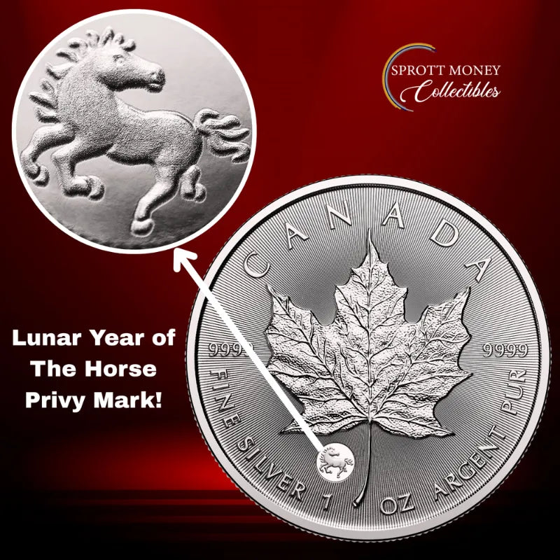 2026 1oz Pure Silver Coin-Treasured Silver Maple Leaf: Privy Mark Year of The Horse