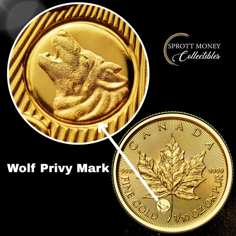 2026 Treasured Gold Maple Leaf Wolf Privy Mark 1/10 oz Pure Gold Coin - Royal Canadian Mint