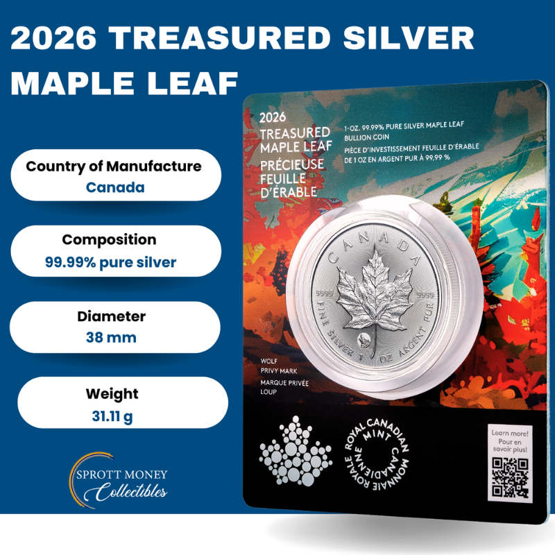 2026 1oz Pure Silver Maple Leaf Coin-Treasured Silver Maple Leaf: Wolf Privy Mark - Royal Canadian Mint