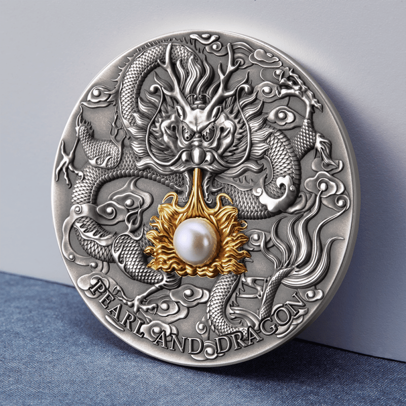 2022 Pearl and Dragon Divine Pearls 2 oz Antique Finish Silver Coin - Sprott Money Collectibles