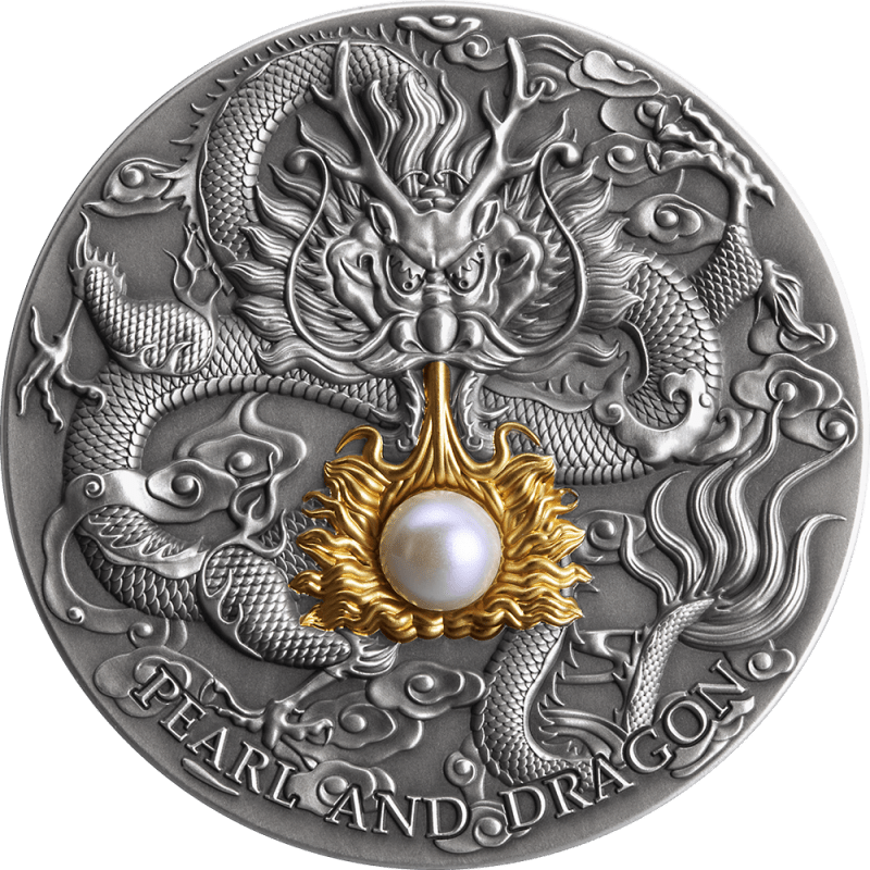 2022 Pearl and Dragon Divine Pearls 2 oz Antique Finish Silver Coin - Sprott Money Collectibles