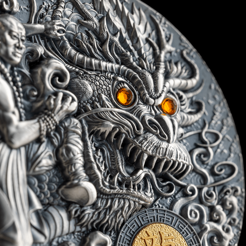 2023 Shaolin Kung Fu Dragon Martial Arts Styles 2 oz Antique Finish Silver Coin - Sprott Money Collectibles