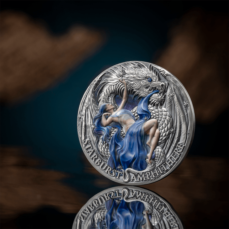 2023 Starburst Amphithere The Dragonology 2 oz Antique Finish Silver Coin - Sprott Money Collectibles