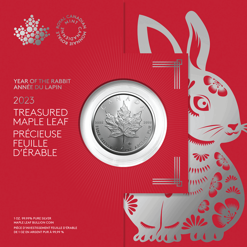 2023 Treasured Silver Maple Leaf 1 oz Silver Coin Year of The Rabbit - Sprott Money Collectibles