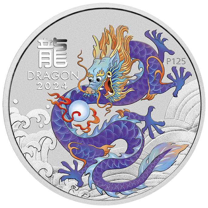 2024 Australian Lunar Series III Purple Year of the Dragon 1oz Silver Coin - Sprott Money Collectibles