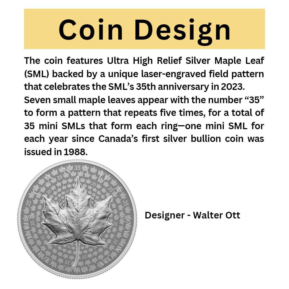 Sprott Money Collectibles - 2023 $50 Ultra High Relief SML 5 oz Fine Silver Coin - Royal Canadian Mint