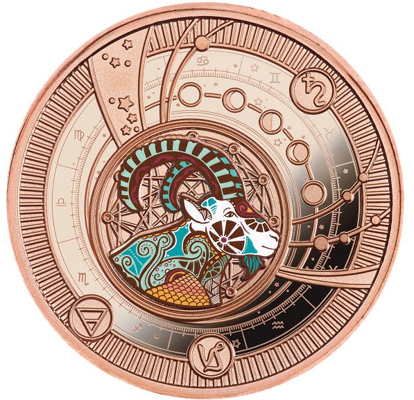 Capricorn Zodiac Sign Rose-Gold Plated Silver Coin - without Pendant - Sprott Money Collectibles