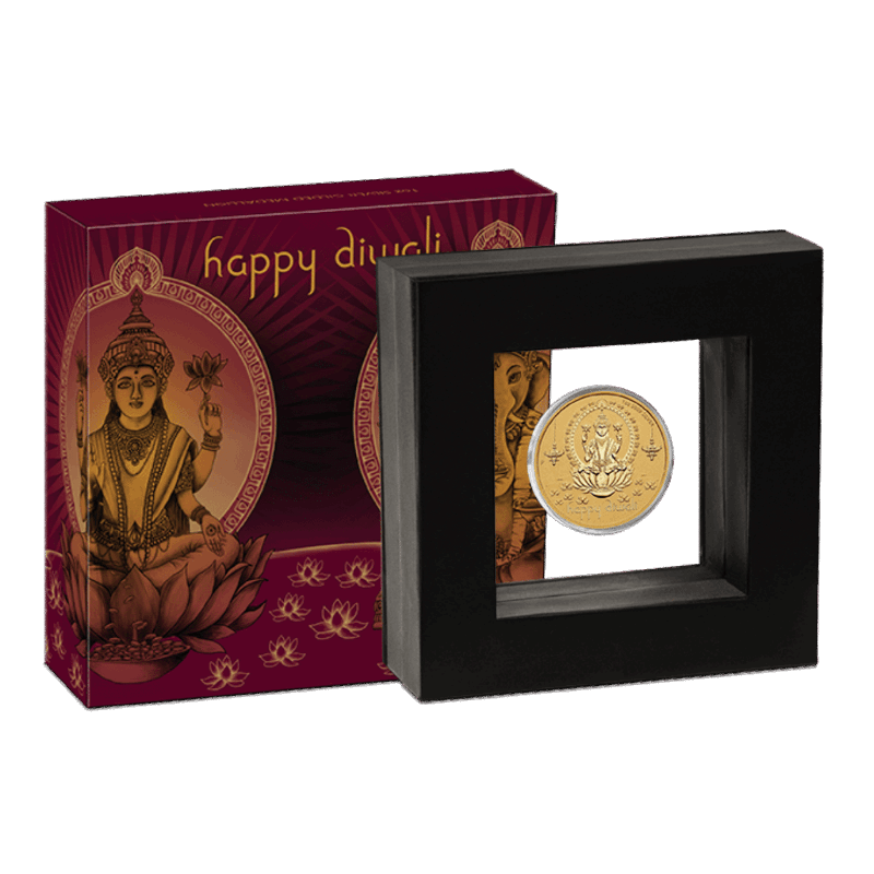 Happy Diwali Lakshmi Ganesh 1 oz Silver Medallion Gilded with 24k Gold - Sprott Money Collectibles