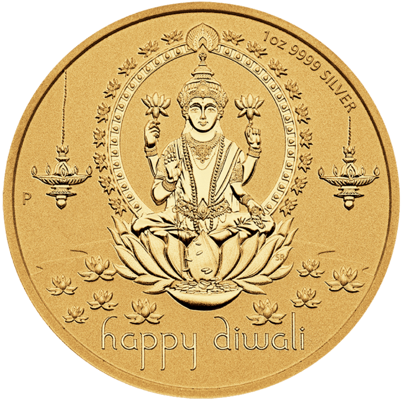 Happy Diwali Lakshmi Ganesh 1 oz Silver Medallion Gilded with 24k Gold - Sprott Money Collectibles