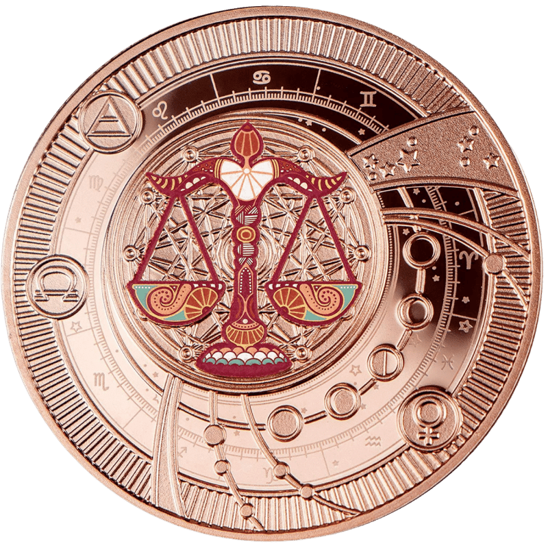Libra Zodiac Sign Silver Rose-Gold Plated Coin / Pendant - Sprott Money Collectibles